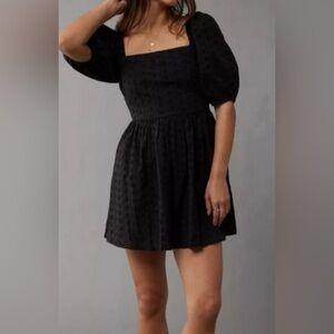 American Eagle Eyelet Puff Sleeve Swing Mini Dress Black, size L, like new!